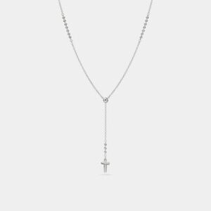 Tiny Small Cross Bead Drop Y Necklace in 925 Sterling Silver